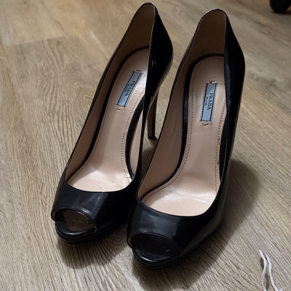 Prada Black Peep-Toe Heels
